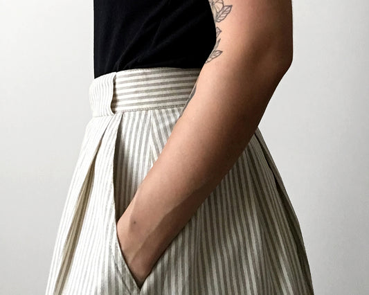 1980s Striped Button-Front Cotton Skirt