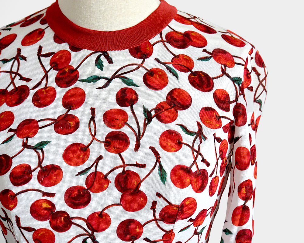 Rare 1990s Dolce & Gabbana Cherry Print Crew-Neck Top