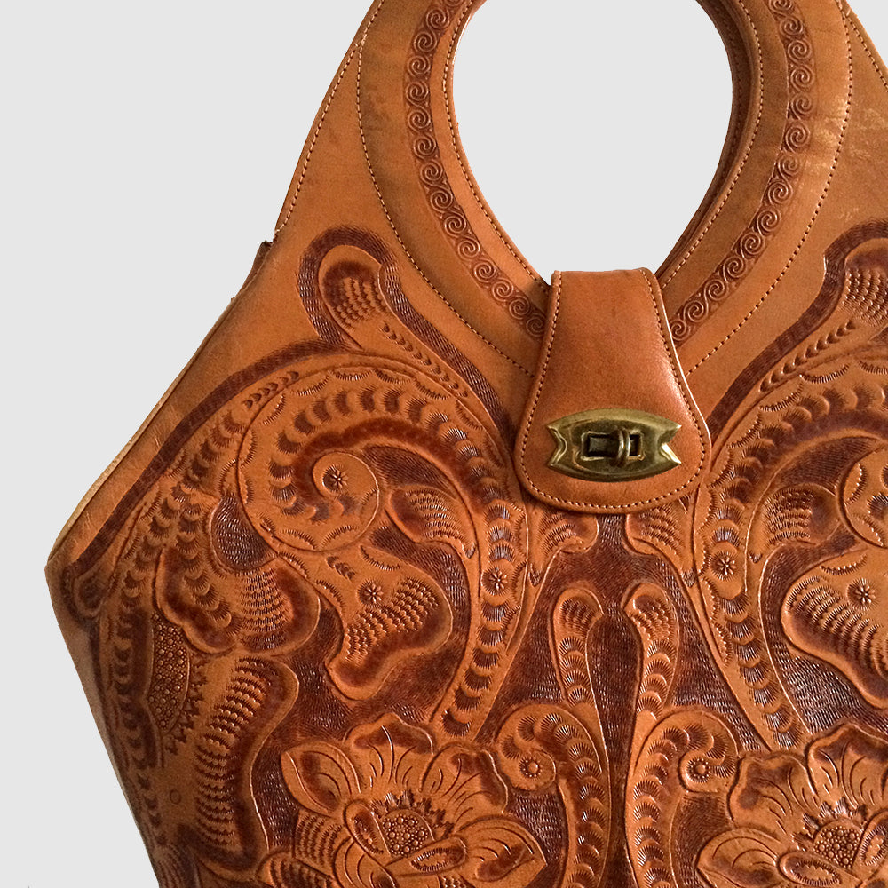 Large 1950s Tooled-Leather Bucket Handbag