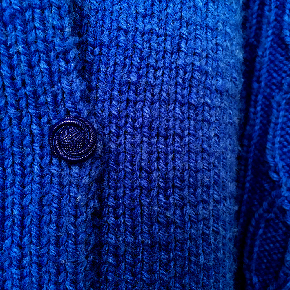 1980s Indigo Blue Slouchy Cable-Knit Cardigan Sweater