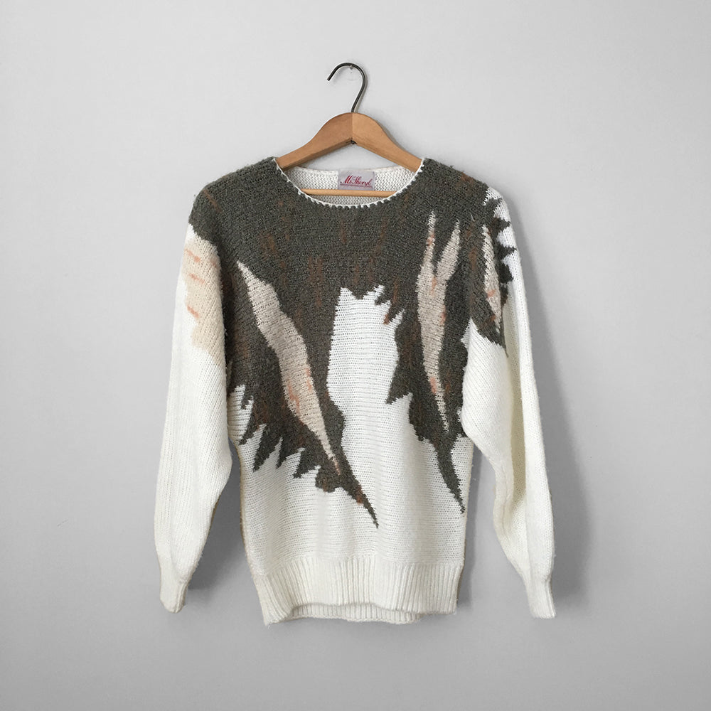 1980s Patterned Wing Sleeve Knit Sweater