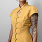 1990s Made in Germany Yellow Button-Front Mandarin Collar Dress