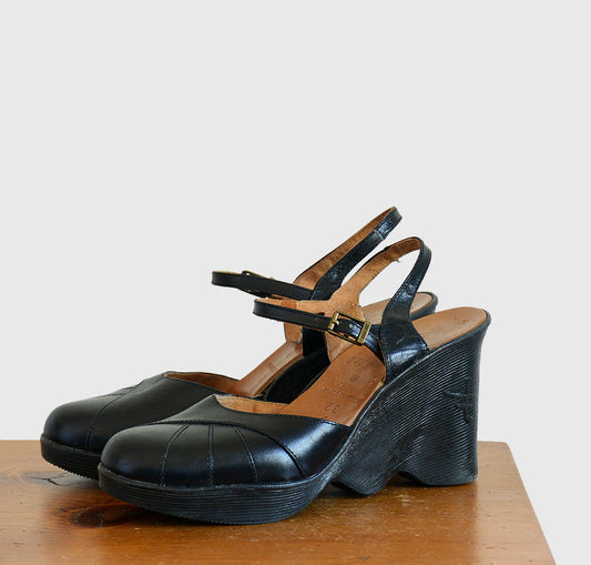 1970s Made in Italy Wave-Sole Hi-Up Famolare Wedge Sandals