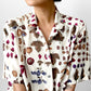 Off-White Button-Front Collared Short-Sleeve Autumn Patterned Leaf Shirt