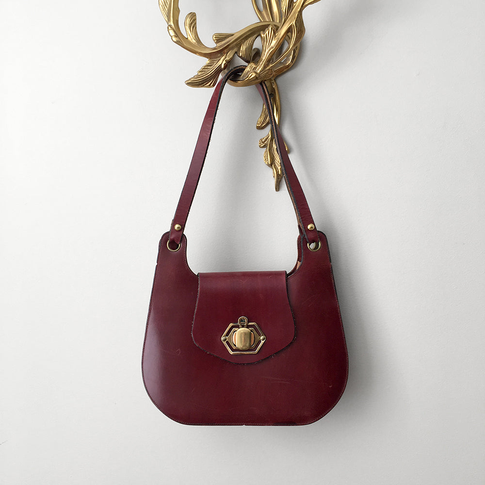 Burgundy Handcrafted Riveted Leather Handbag Purse