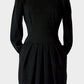 1940s Black Peter Pan Beaded Collar Pleated Zip Back Knit Dress