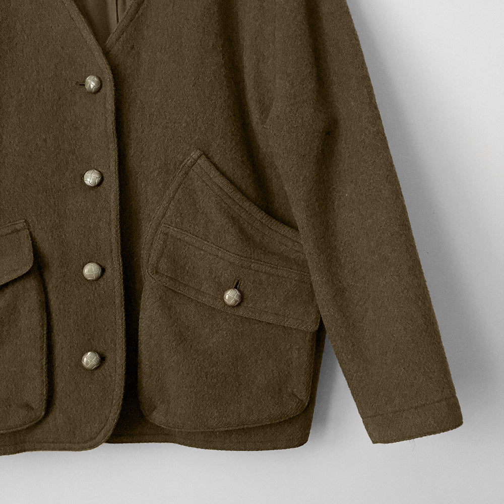 Olive-Green Wool-Blend Military-Inspired Boxy Jacket