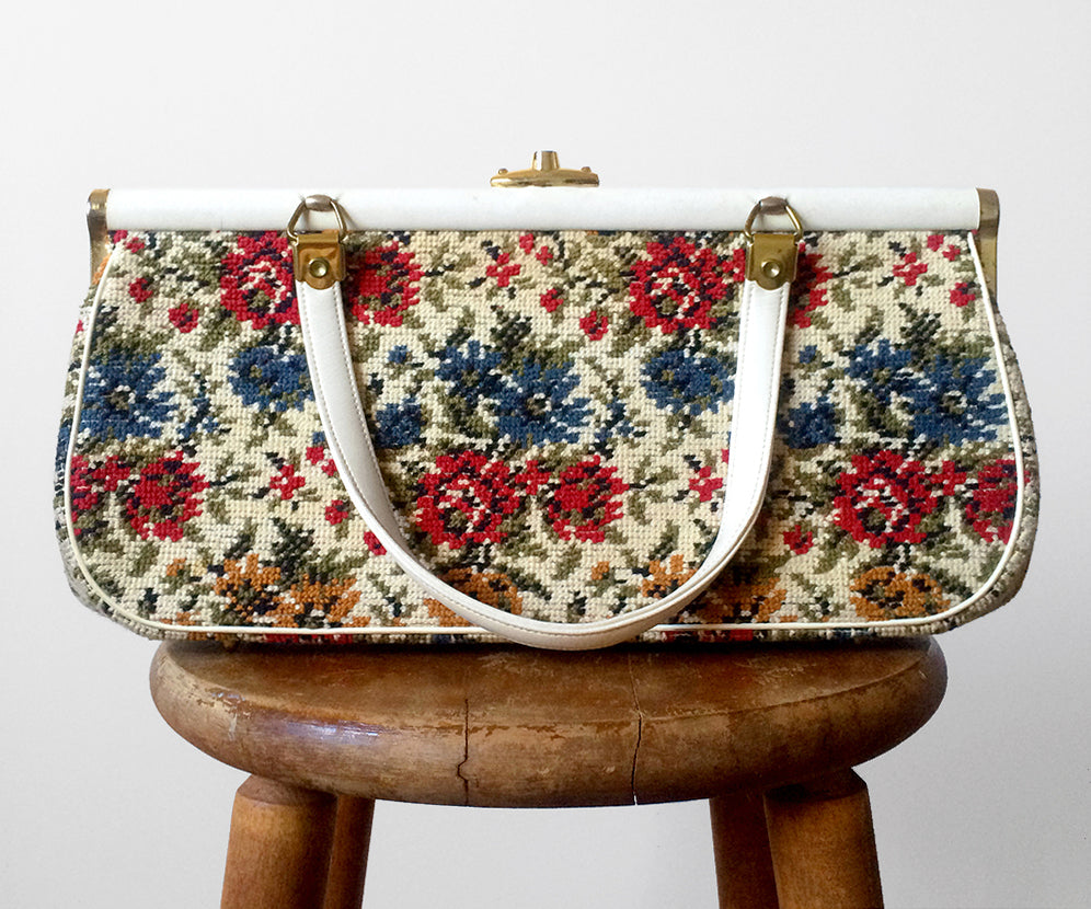 1950s La Marquise Made in France Petit Point Handbag