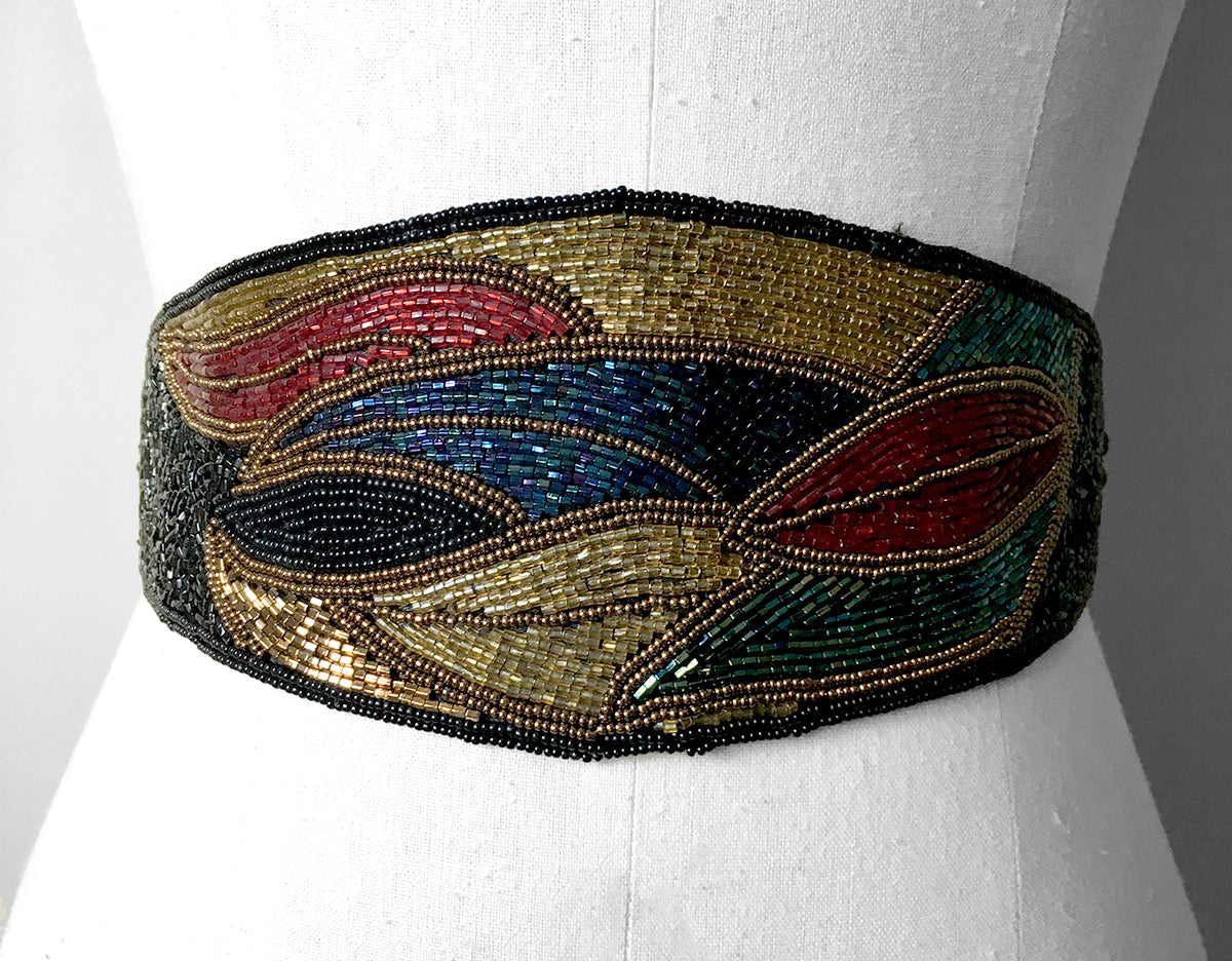 1980s Beaded Leaf Belt and Purse Set