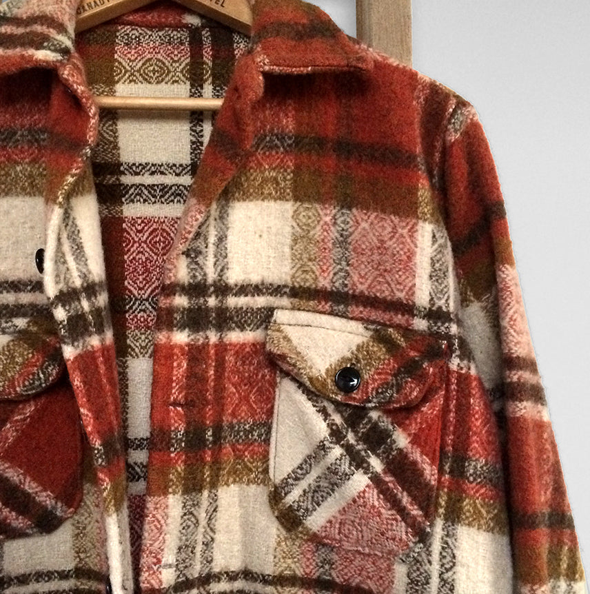 1970s Heavy Fleece Wool Button-Down Plaid Shirt