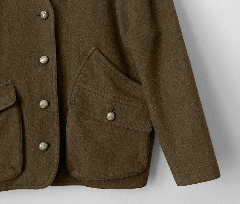 Olive-Green Wool-Blend Military-Inspired Boxy Jacket