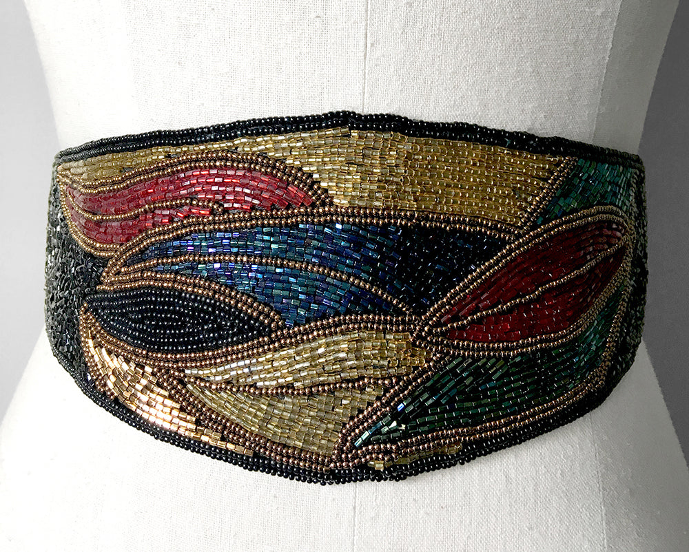 1980s Beaded Leaf Belt and Purse Set