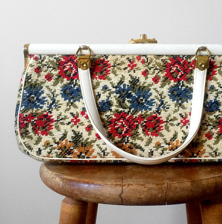 1950s La Marquise Made in France Petit Point Handbag