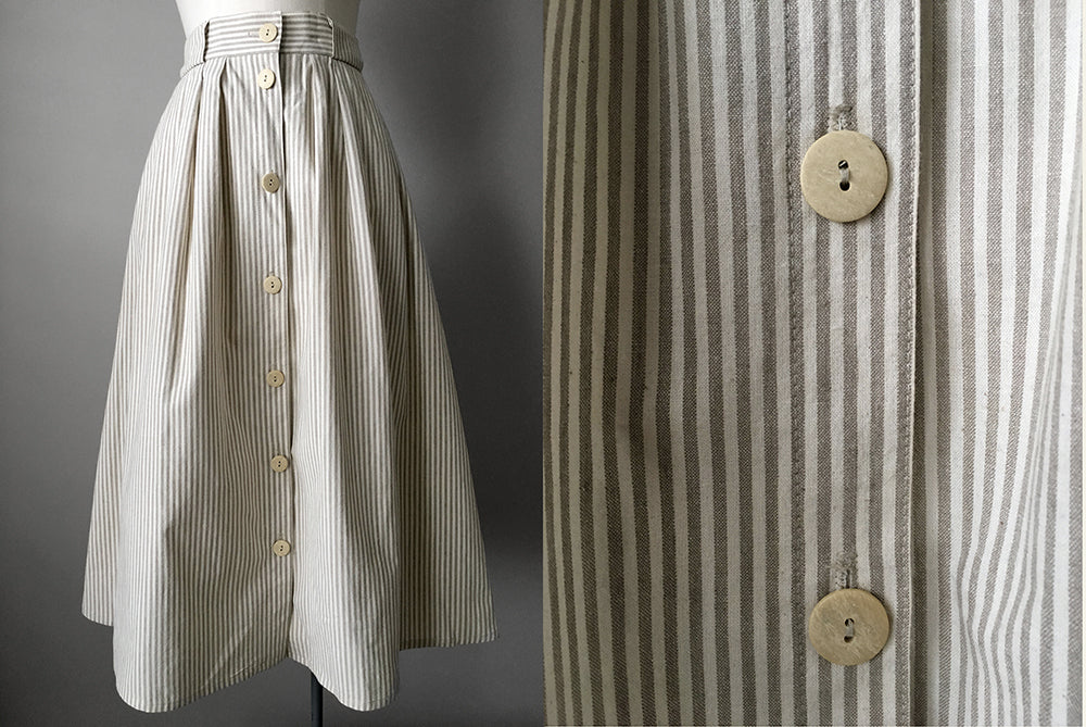 1980s Striped Button-Front Cotton Skirt