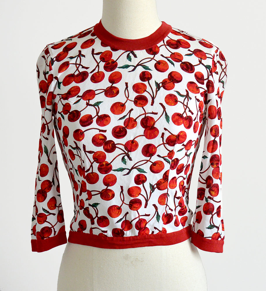 Rare 1990s Dolce & Gabbana Cherry Print Crew-Neck Top