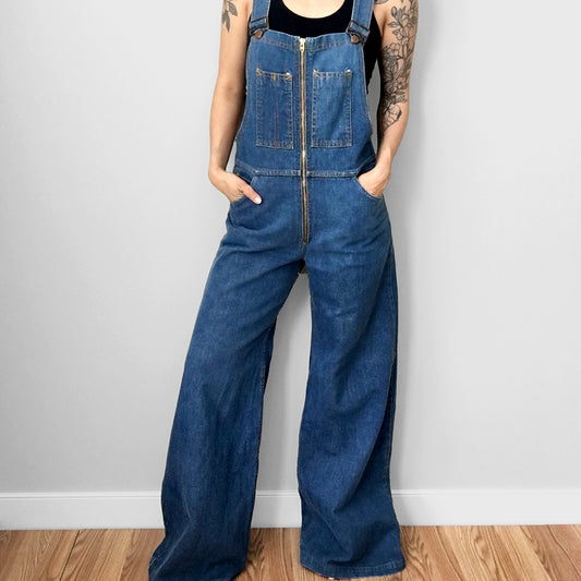 1970s Made in Canada Bell-Bottom Wide-Leg Denim Blue Jean Overalls