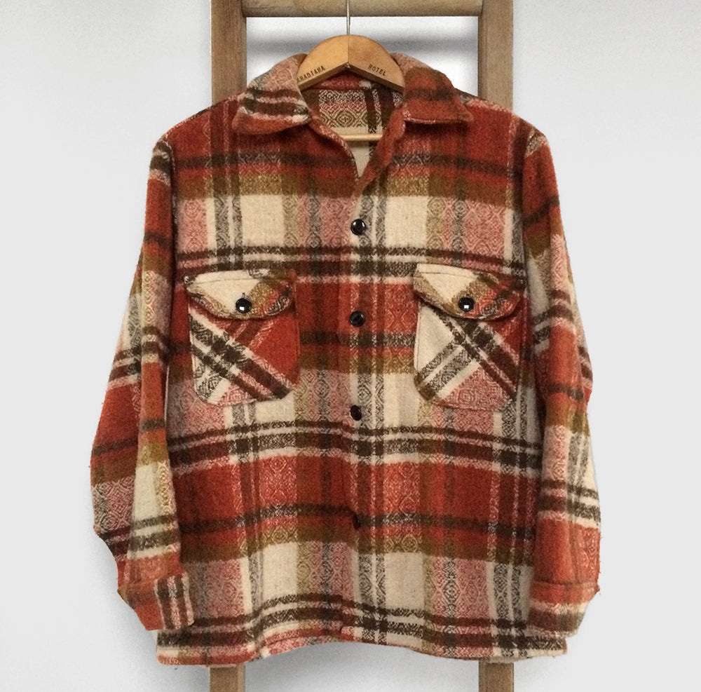 1970s Heavy Fleece Wool Button-Down Plaid Shirt