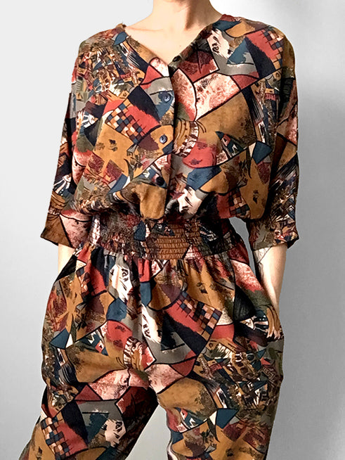 1980s Scenic Patterned One-Piece Jumpsuit