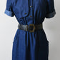 1960s Denim Button-Front Elastic Waist Uniform Dress