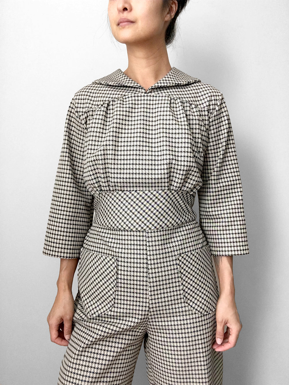 1970s Houndstooth Plaid One Piece Jumpsuit