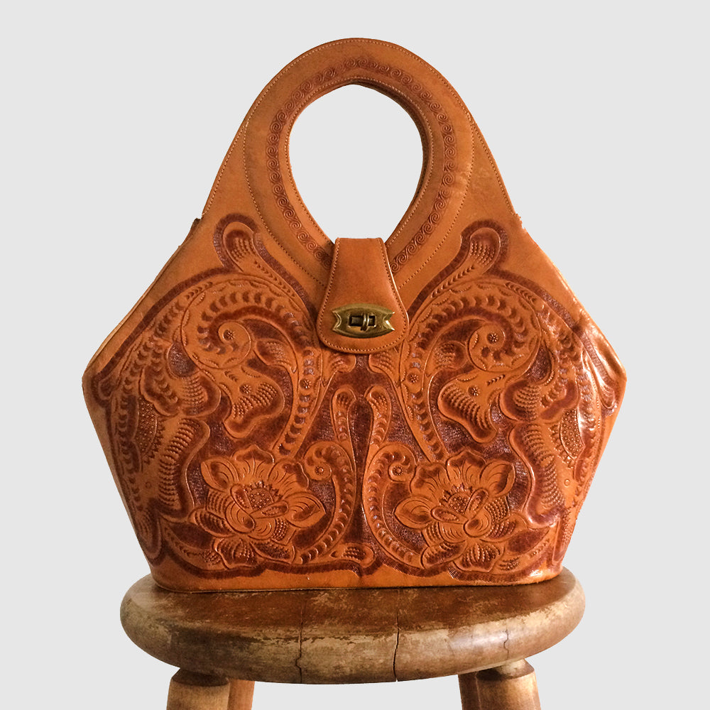 Large 1950s Tooled-Leather Bucket Handbag