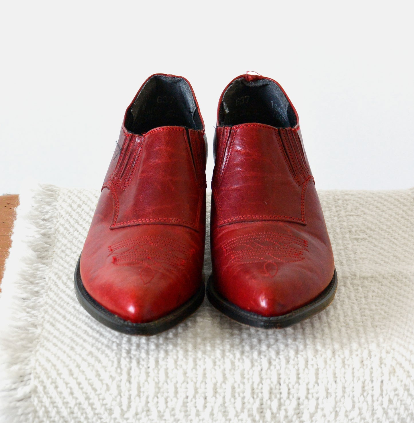 1980s Code West Made in the USA Red South Western Slip-On Leather Ankle Boots