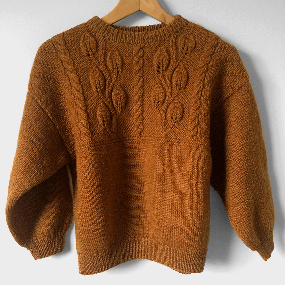 1970s Handmade Leaf Motif Cable-Knit Sweater