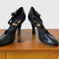 1970s Black Leather T-Strap High Heel Pump