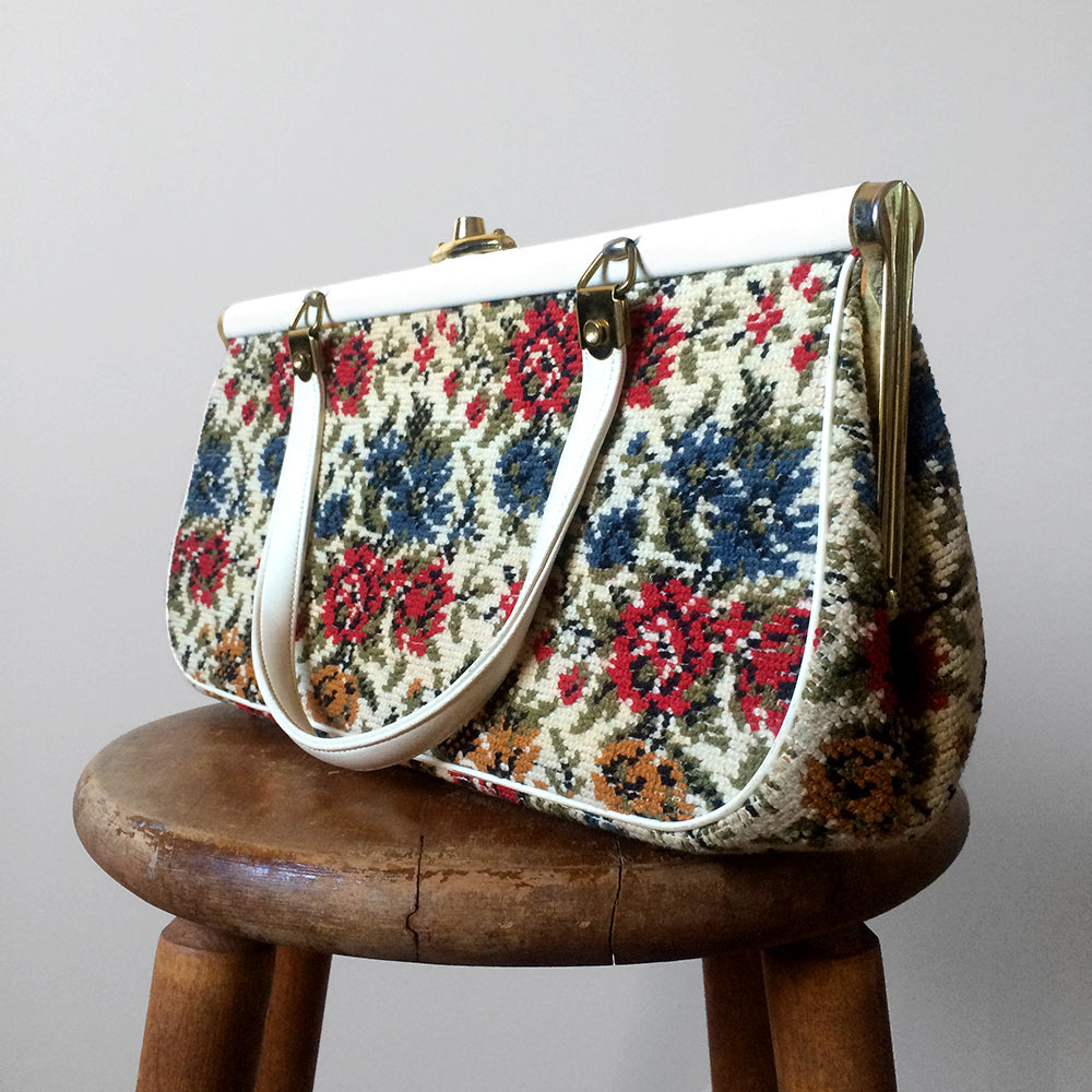 1950s La Marquise Made in France Petit Point Handbag