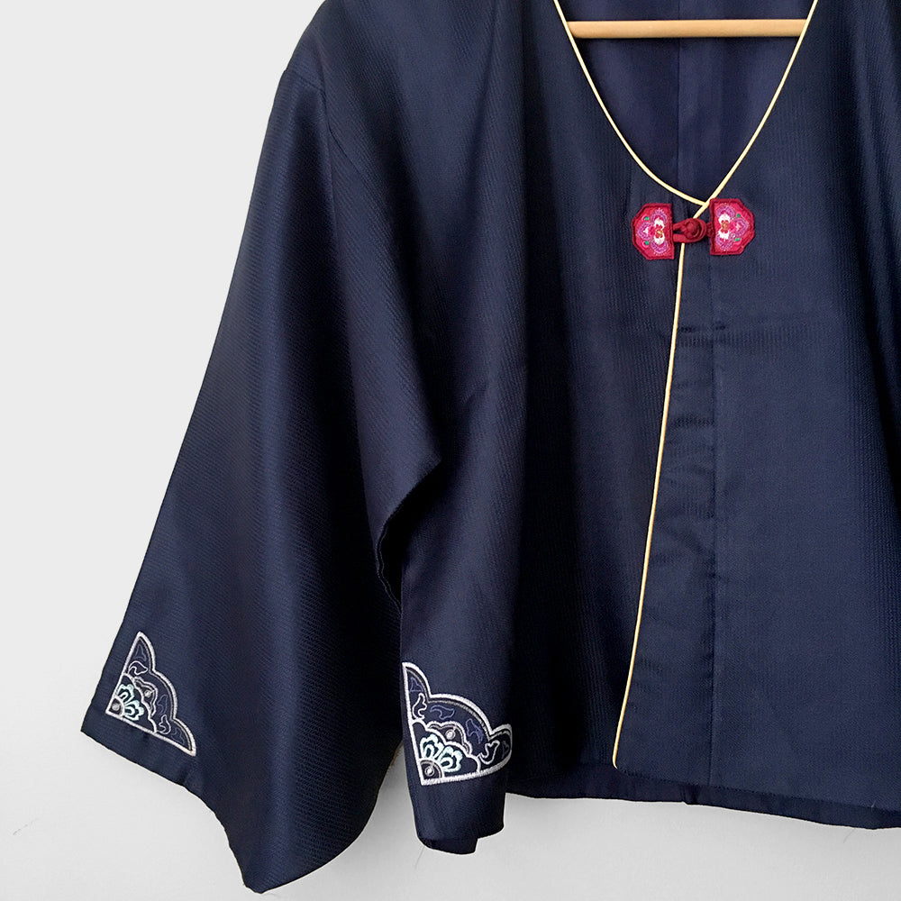 Navy and Gold Kimono Crop Jacket