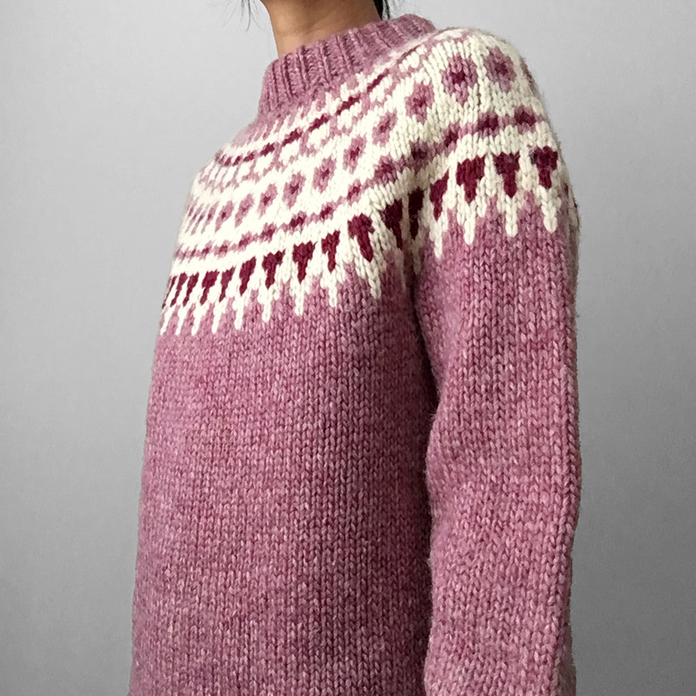 Mauve and Cream Handmade Nordic Knit Pullover Sweater