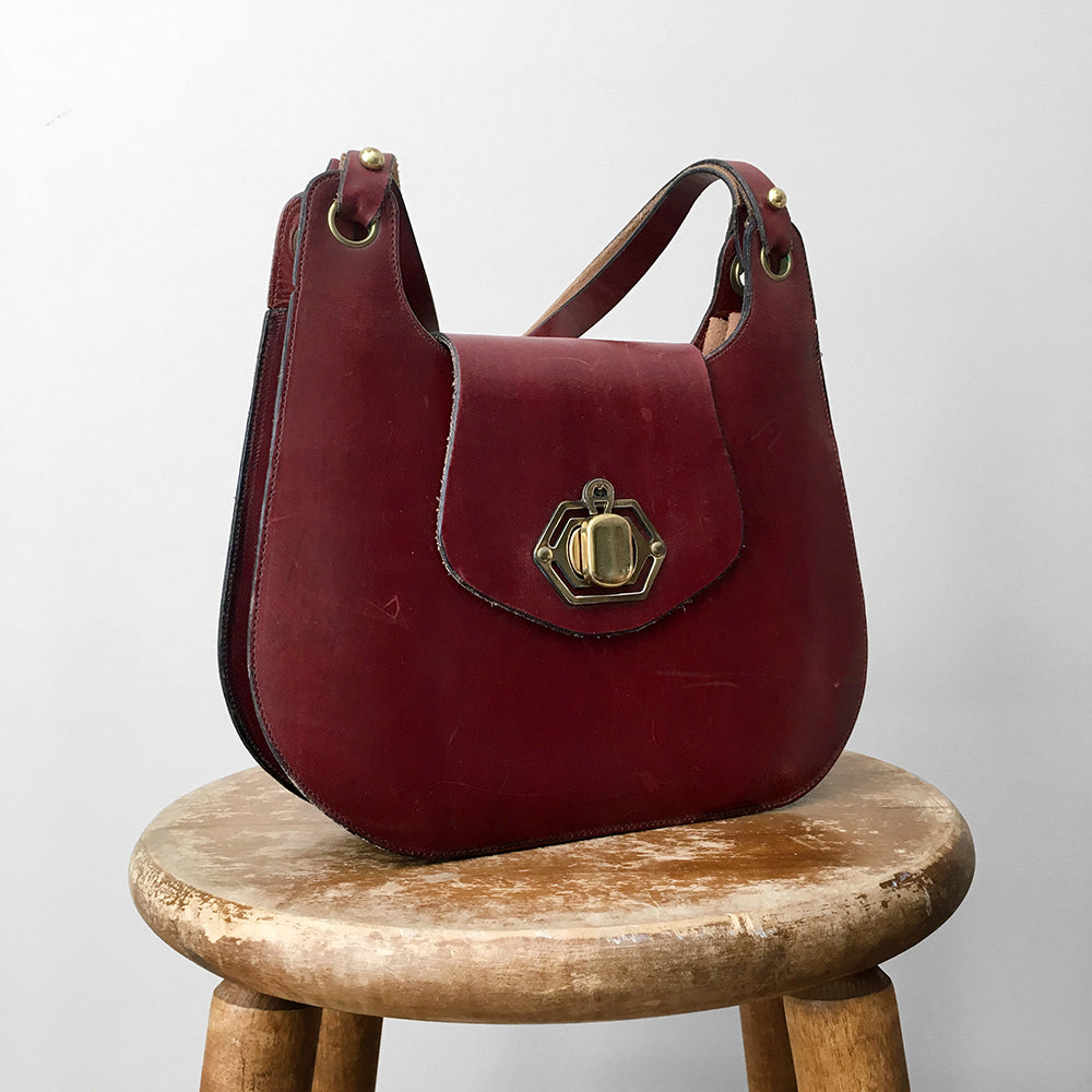 Burgundy Handcrafted Riveted Leather Handbag Purse