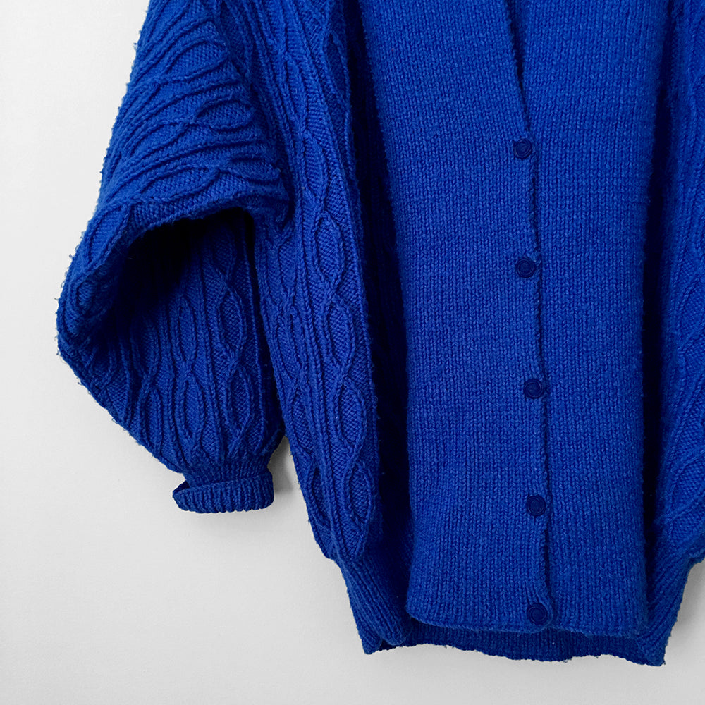 1980s Indigo Blue Slouchy Cable-Knit Cardigan Sweater