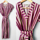 1970s Plum and Beige Stripe Made in Canada Cotton Belted Dress