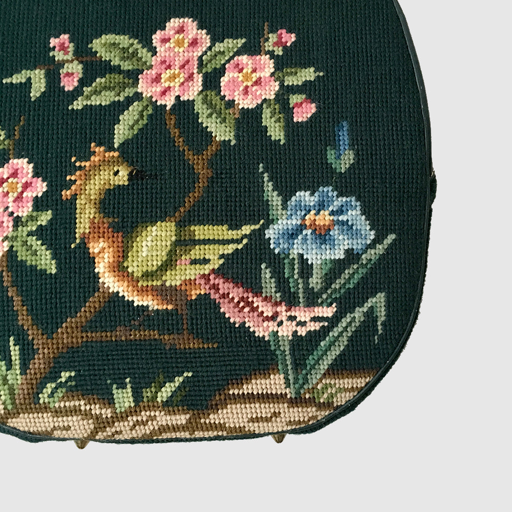 Teal Flower and Bird Needlepoint Handbag