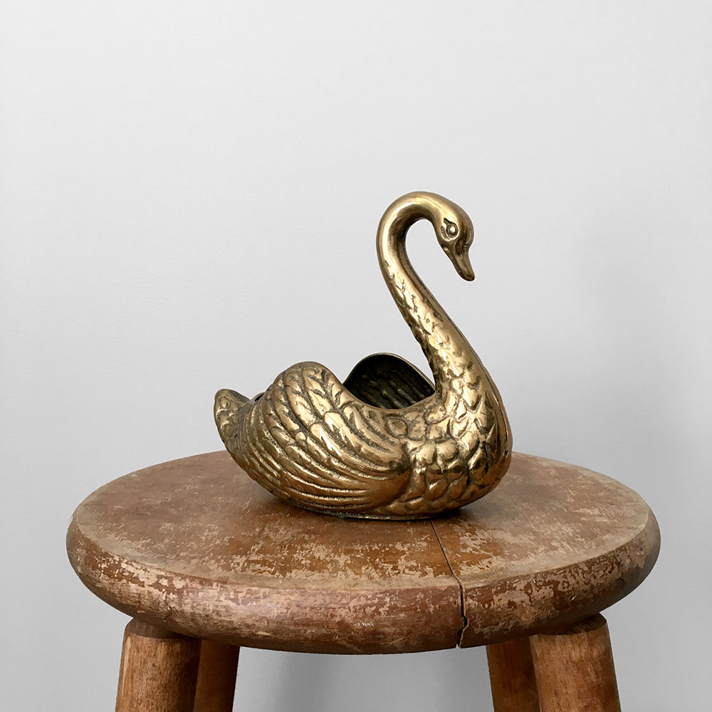 Mid-Century Brass Swan Planter