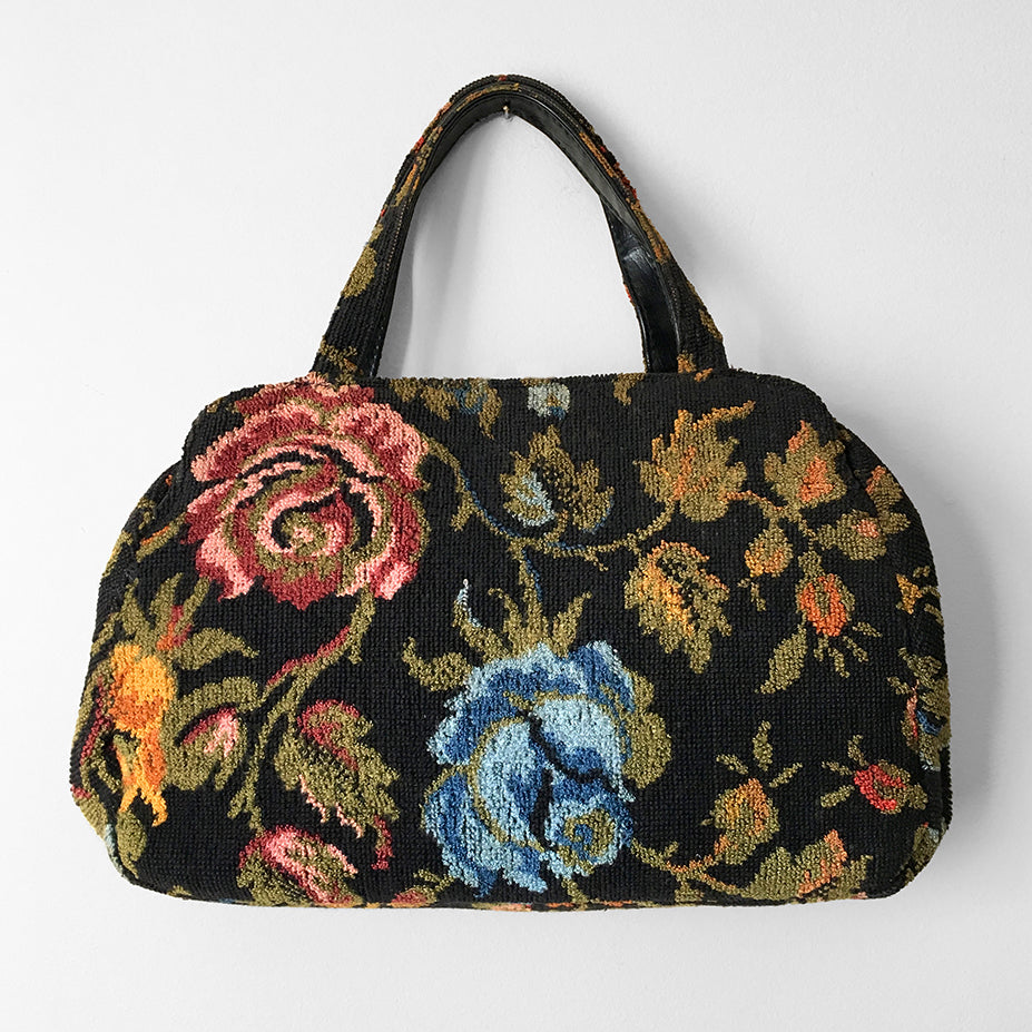 1950s Floral Petit Point Tapestry Handbag