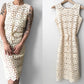 1970s Belted Knee-Length Fitted Cream Crochet Dress