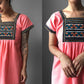 1970s Pink Cotton Linen Cross Stitch Dress