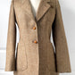 1970s Beige and Brown Tweed and Leather Made in France Fitted Blazer Jacket