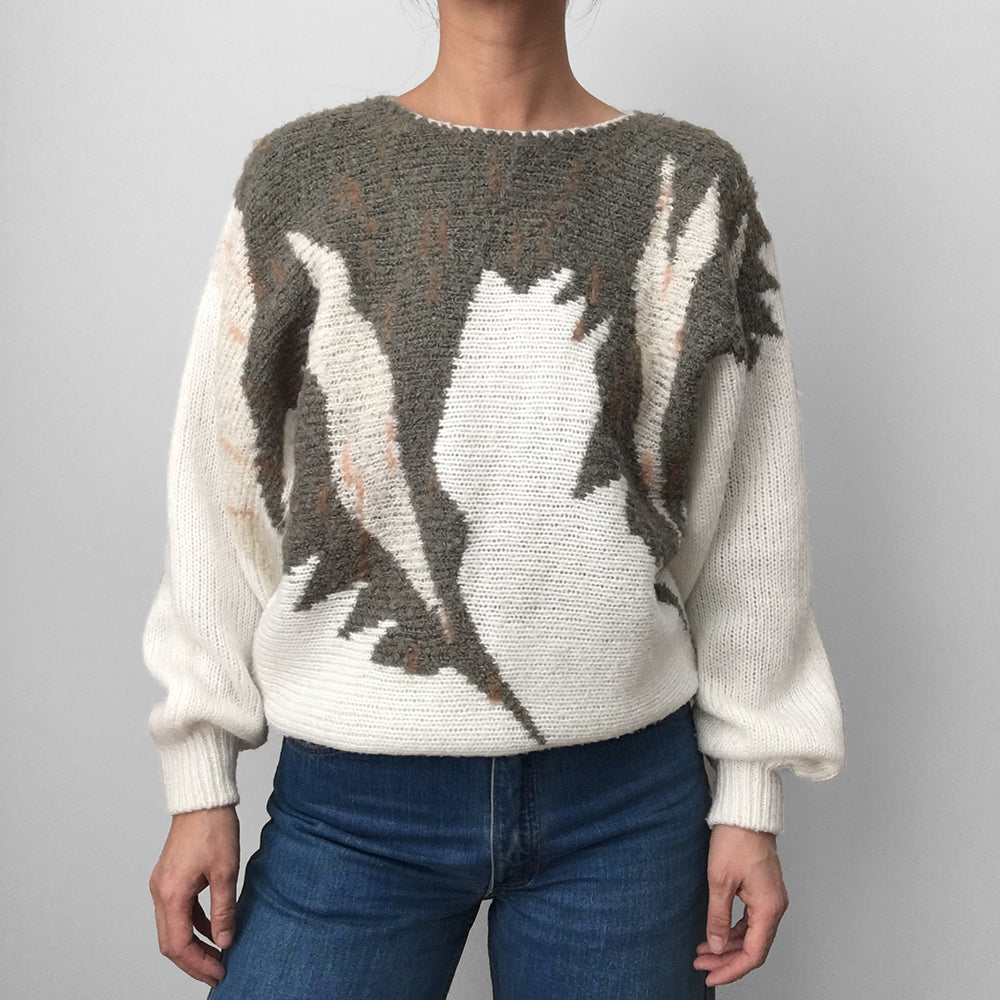 1980s Patterned Wing Sleeve Knit Sweater