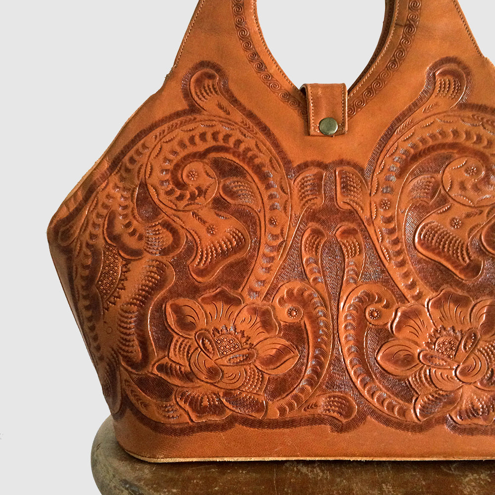 Large 1950s Tooled-Leather Bucket Handbag