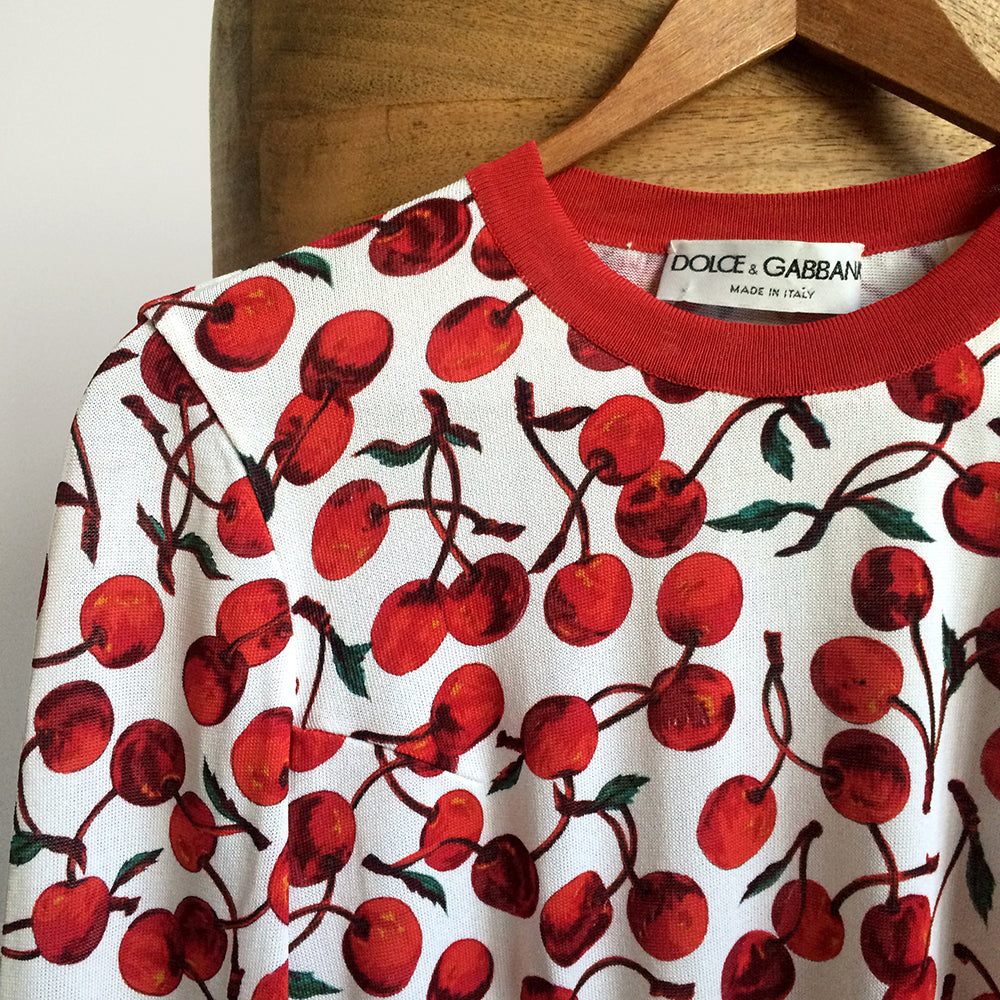 Rare 1990s Dolce & Gabbana Cherry Print Crew-Neck Top