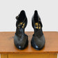 1970s Black Leather T-Strap High Heel Pump