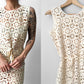 1970s Belted Knee-Length Fitted Cream Crochet Dress