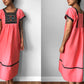 1970s Pink Cotton Linen Cross Stitch Dress