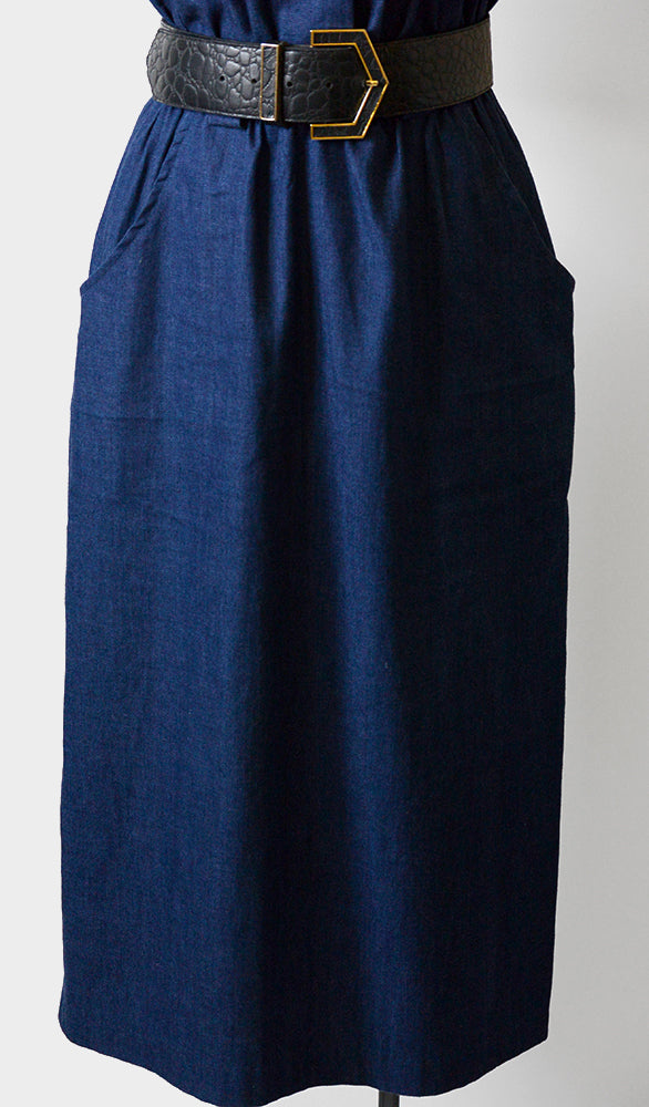 1960s Denim Button-Front Elastic Waist Uniform Dress