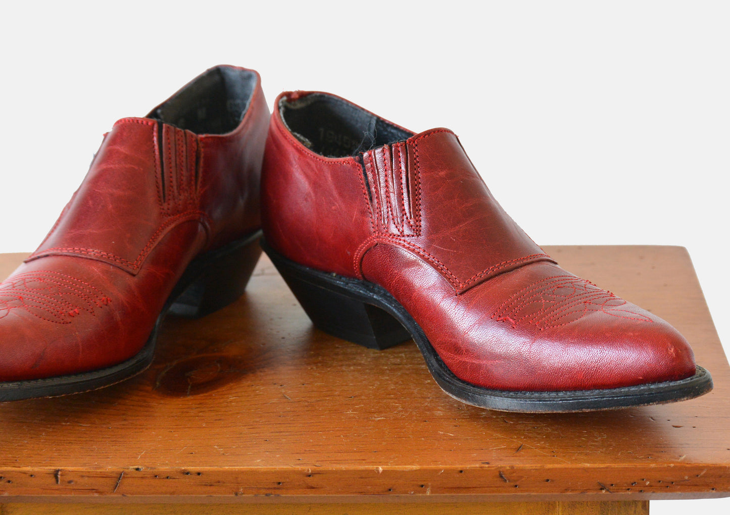 1980s Code West Made in the USA Red South Western Slip-On Leather Ankle Boots