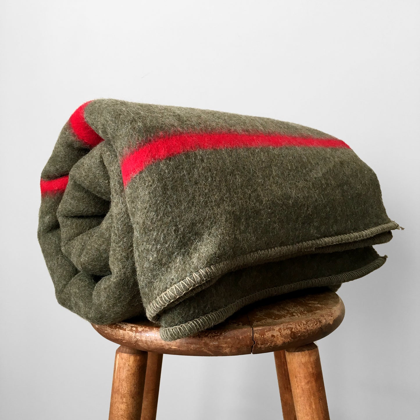 Army Green and Red Striped GERMAN Wool Military Issue Blanket