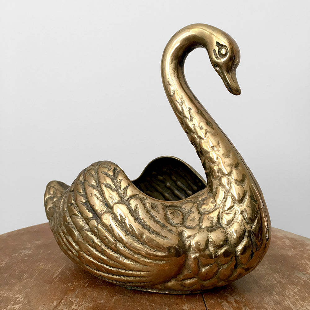 Mid-Century Brass Swan Planter